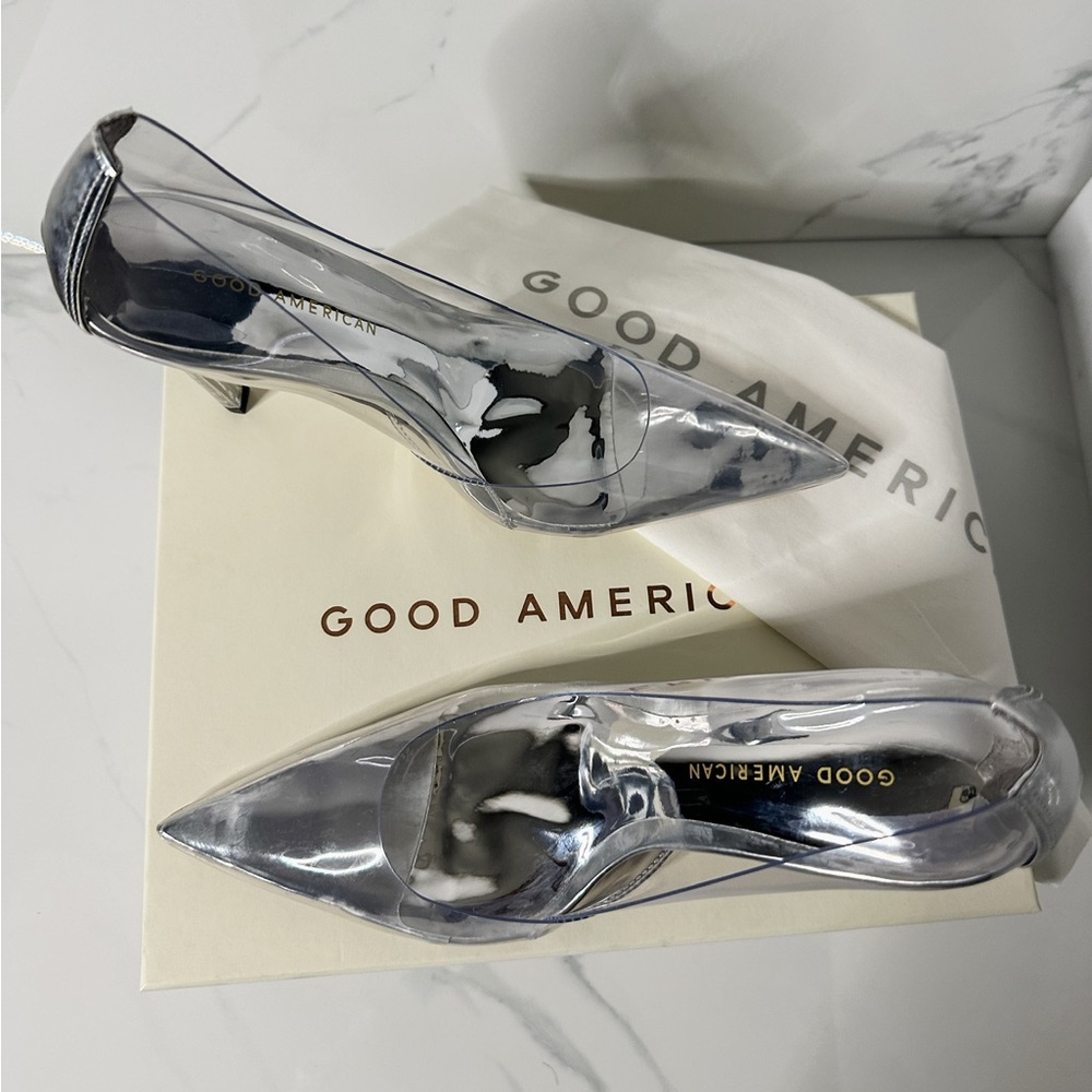 Good American Metallic Silver Heels
